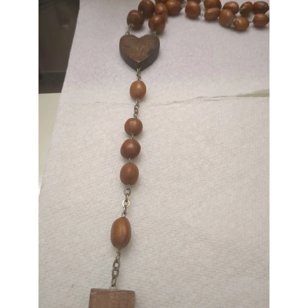 Antique Vintage Wood Rosary Resin Or Plastic Christ, Brown Beads Probably Acorns